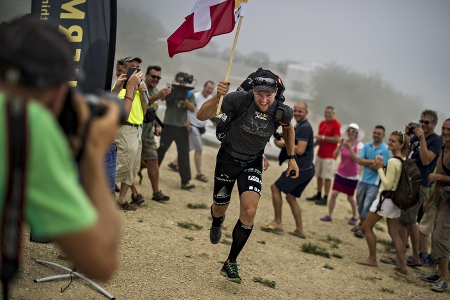 Chrigel Maurer of Switzerland arrives in Peille at the Red Bull X-Alps, France on July 13 2015.