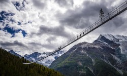 Opening of the world's longest pedestrian suspended bridge (494m) on the Europaweg in Randa, Switzerland, Friday July 28, 2017. (PHOTOVF/Valentin Flauraud)